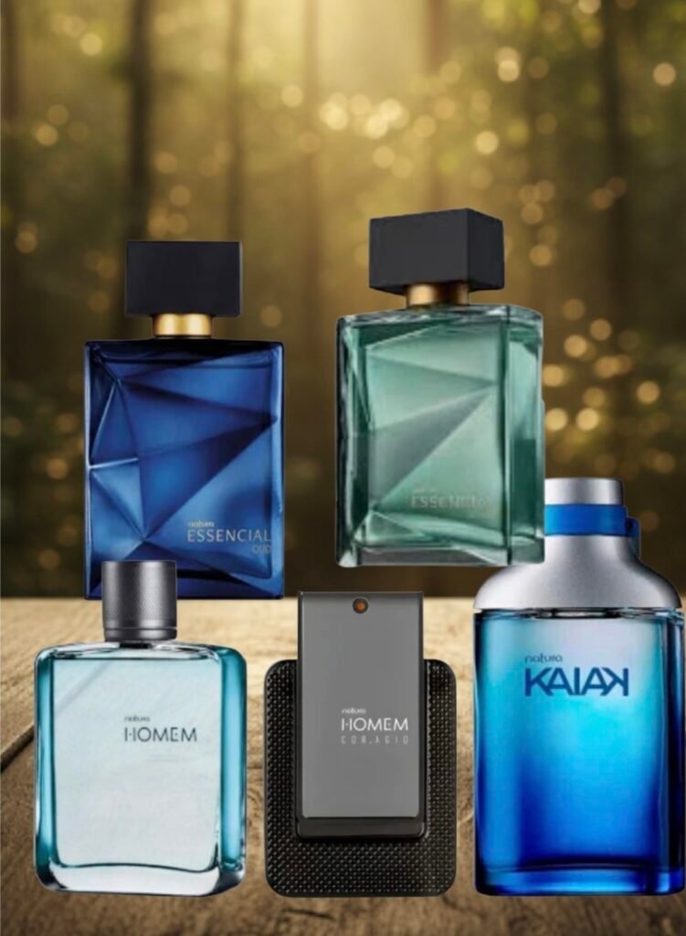 fundo natureza brasileira premium para perfumes masculinos da Natura com iluminação natural dourada